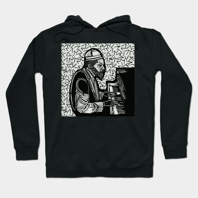 Thelonious Monk Legendary Jazz Piano Player Linotype Art Original Design T-Shirt - Gift for Vinyl Collector, Jazz Fan or Musician Hoodie by Jazz Nerd Paradise